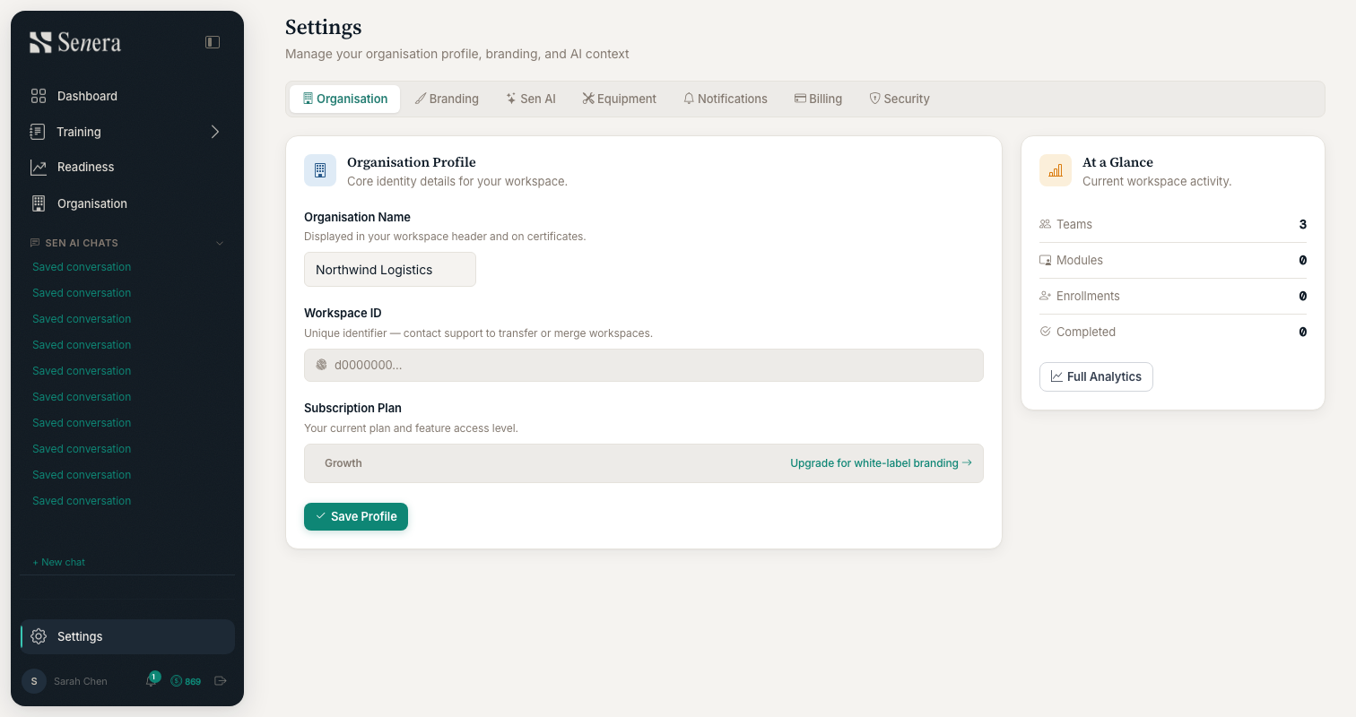 Configure your organisation profile