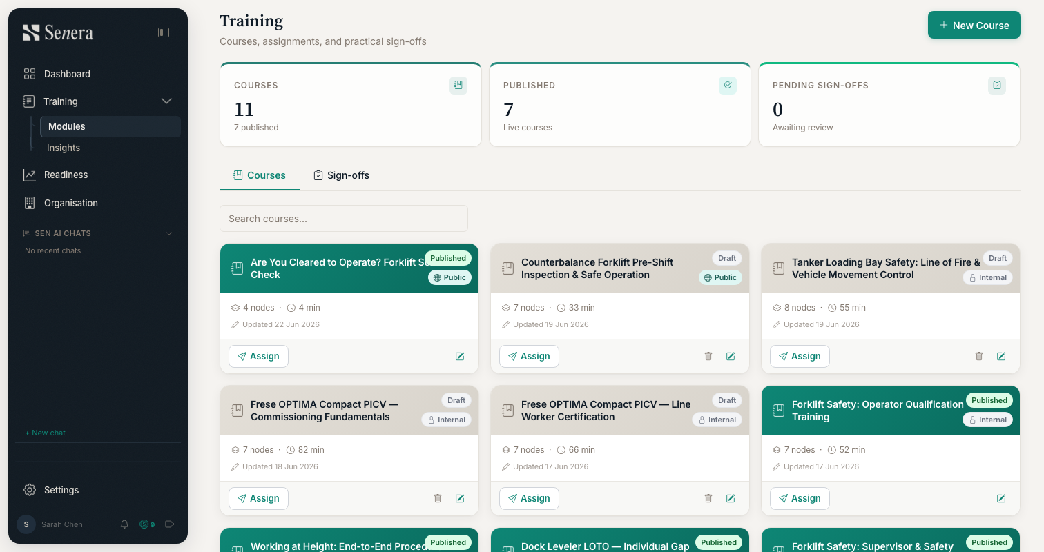 Assign a course from the Training board